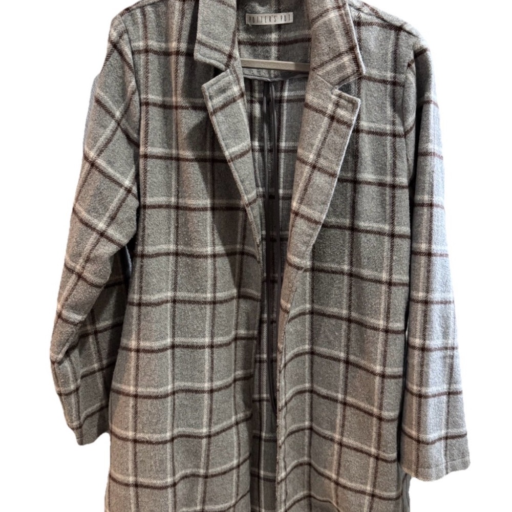 Potter's Pot Plaid Trench Coat in Gray and Brown